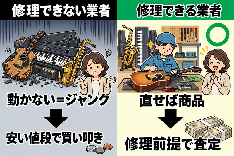 修理できない業者と修理できる業者の査定の違い
